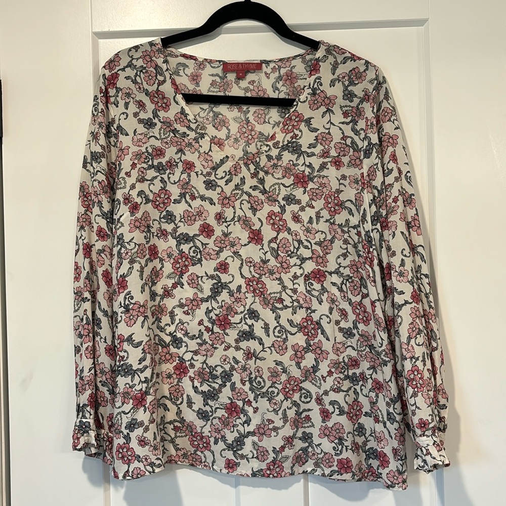 ROSE & THYME floral print women’s long sleeve blouse size M